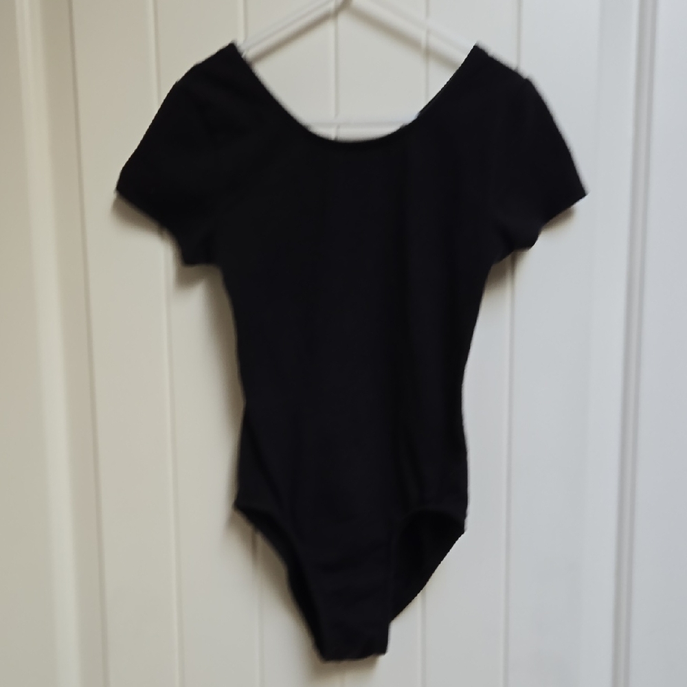 George Kids Cotton Black Short Sleeve Gymnastics Dance Cheer Bodysuit Medium